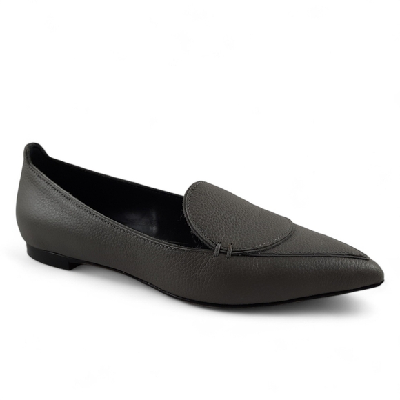 M. GEMI Italy Pointed Pebble Leather Gray Flats Slip On Loafers Flats 37 7 - Picture 7 of 14